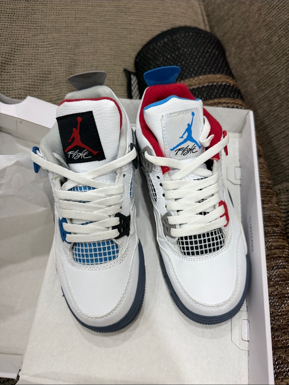 Jordan Retro 4 Kids' White Sneakers with Blue & Red Accents